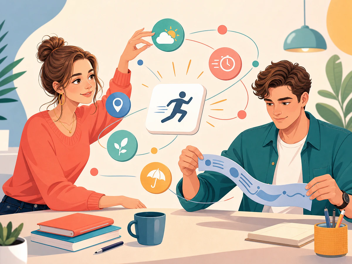 Playful illustration for Describing the Action: Adverbs and Adverbial Clauses, an English by Algorithm lesson