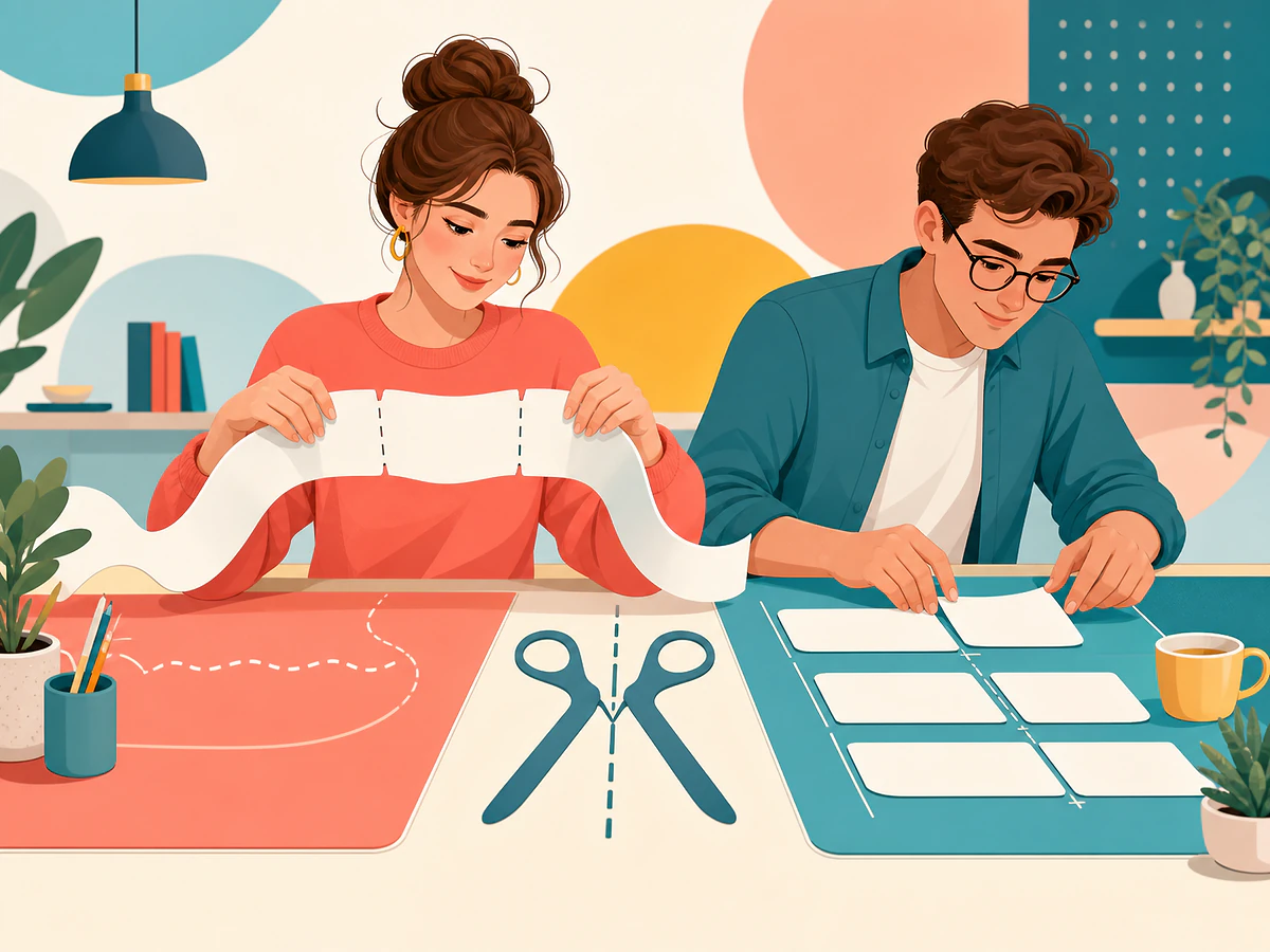 Playful illustration for Finding the Seams: How to Break a Long Sentence Apart, an English by Algorithm lesson