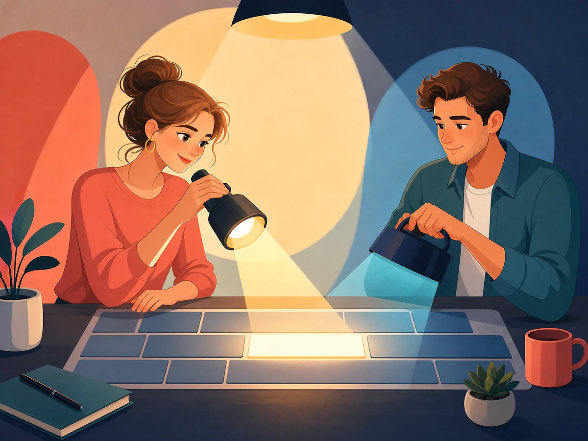 Playful illustration for Spotlighting One Part: Cleft and Emphasis Structures, an English by Algorithm lesson