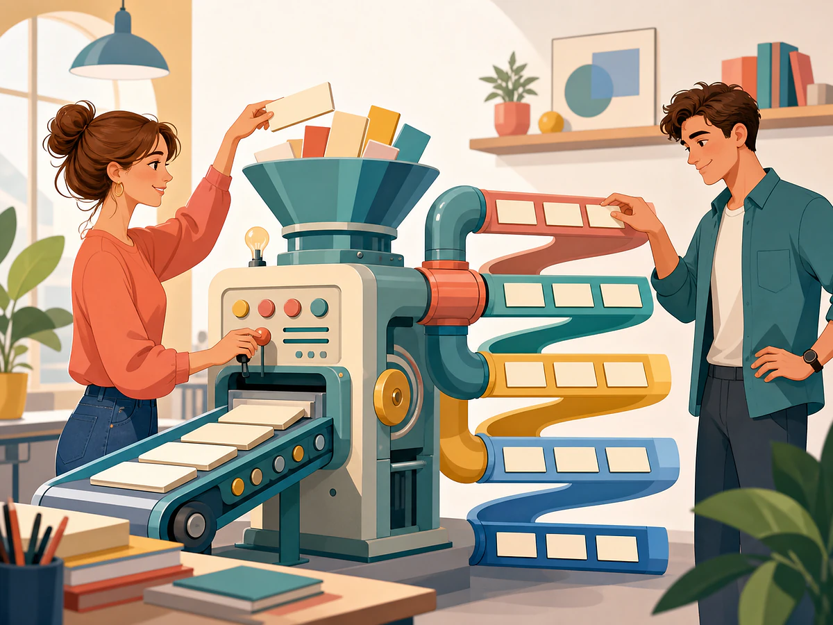 Playful illustration for Building Sentences Like a Machine: Sentence Generation, an English by Algorithm lesson