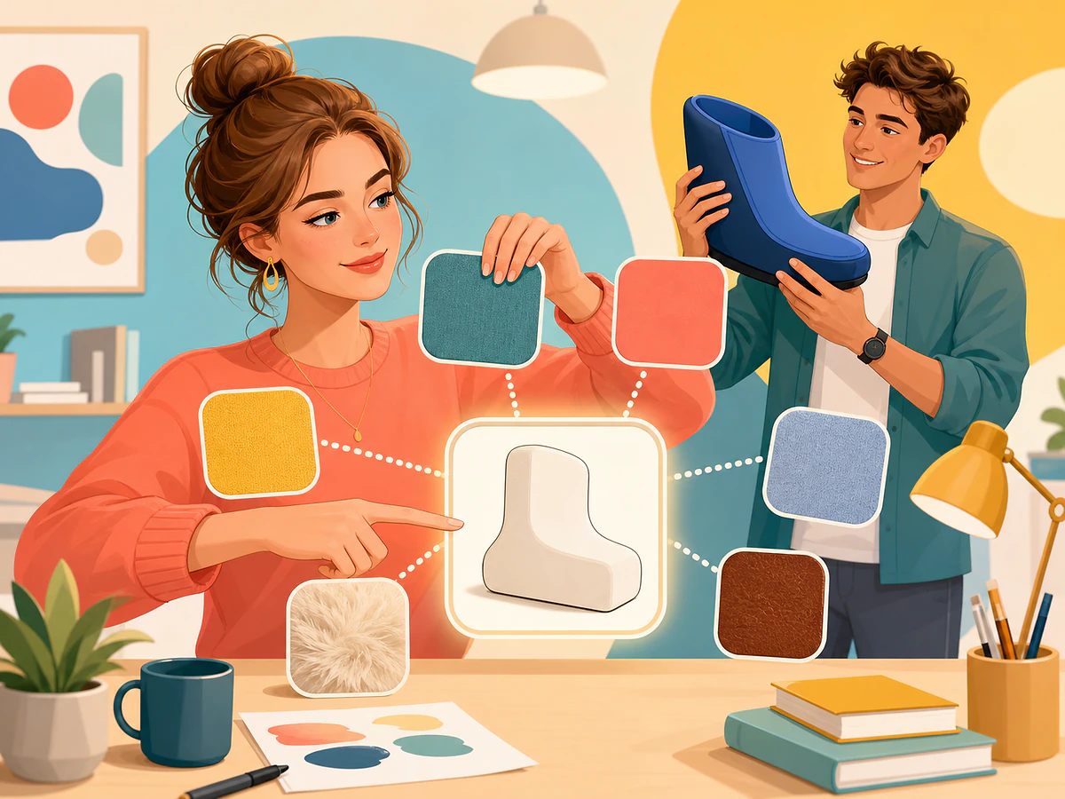 Playful illustration for The M2 Zone: Describing Words (and a Secret Connection to the Boot), an English by Algorithm lesson