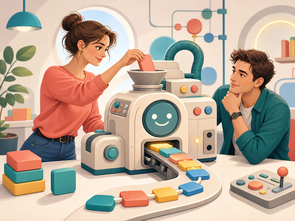 Playful illustration for The Sentence Engine: The Few Patterns Every English Sentence Is Built On, an English by Algorithm lesson